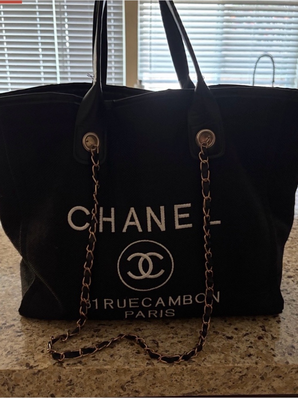 Black Canvas Tote with Chain-Strap Detailing VIP bag gift with purchase